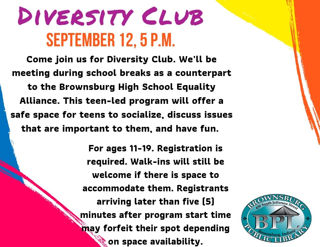 Diversity Club Sept 12th @5pm