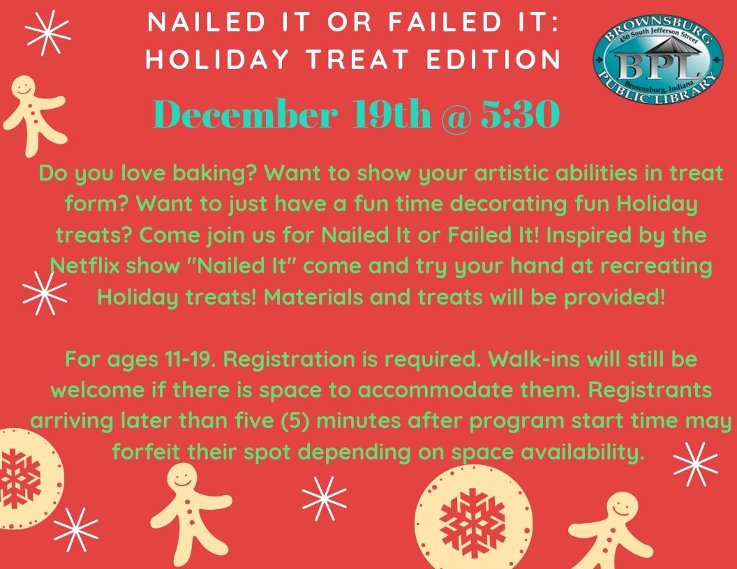 Nailed It or Failed It:Holiday Edition @5:30 pm