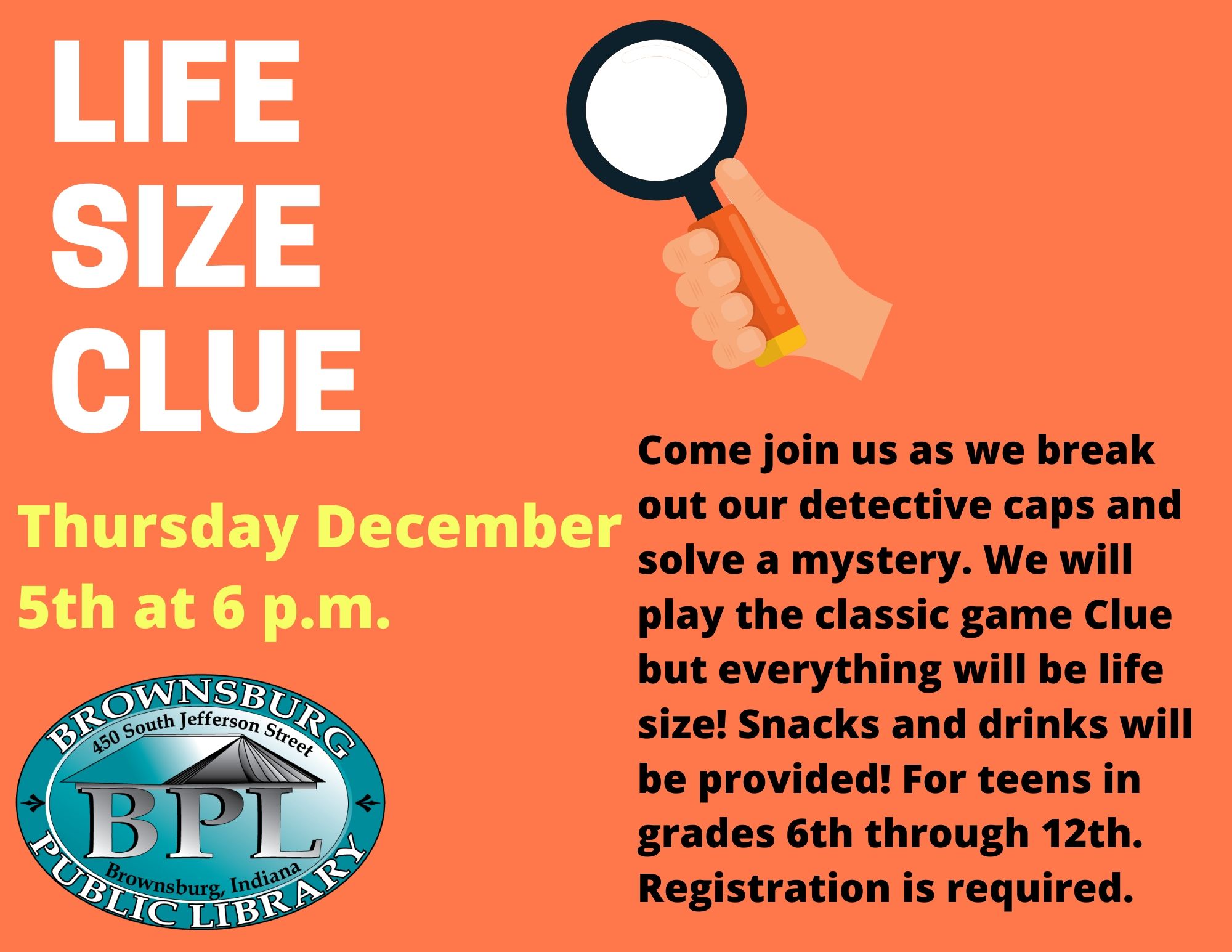Life Size Clue December 5th at 6 pm