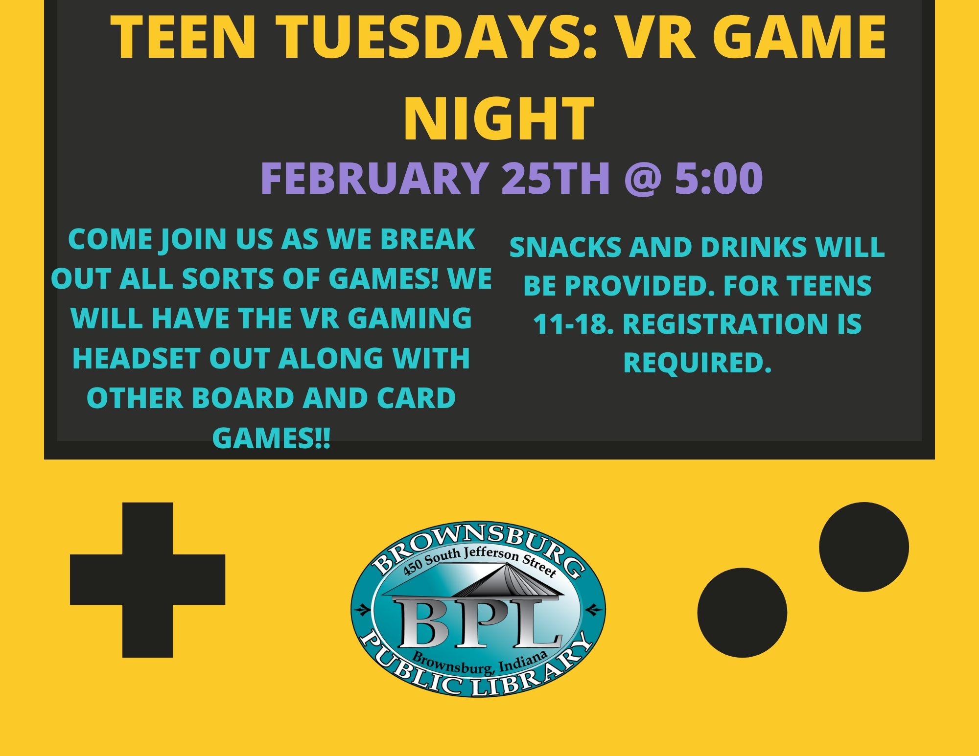 Teen Tuesdays: VR Game Night February 25th