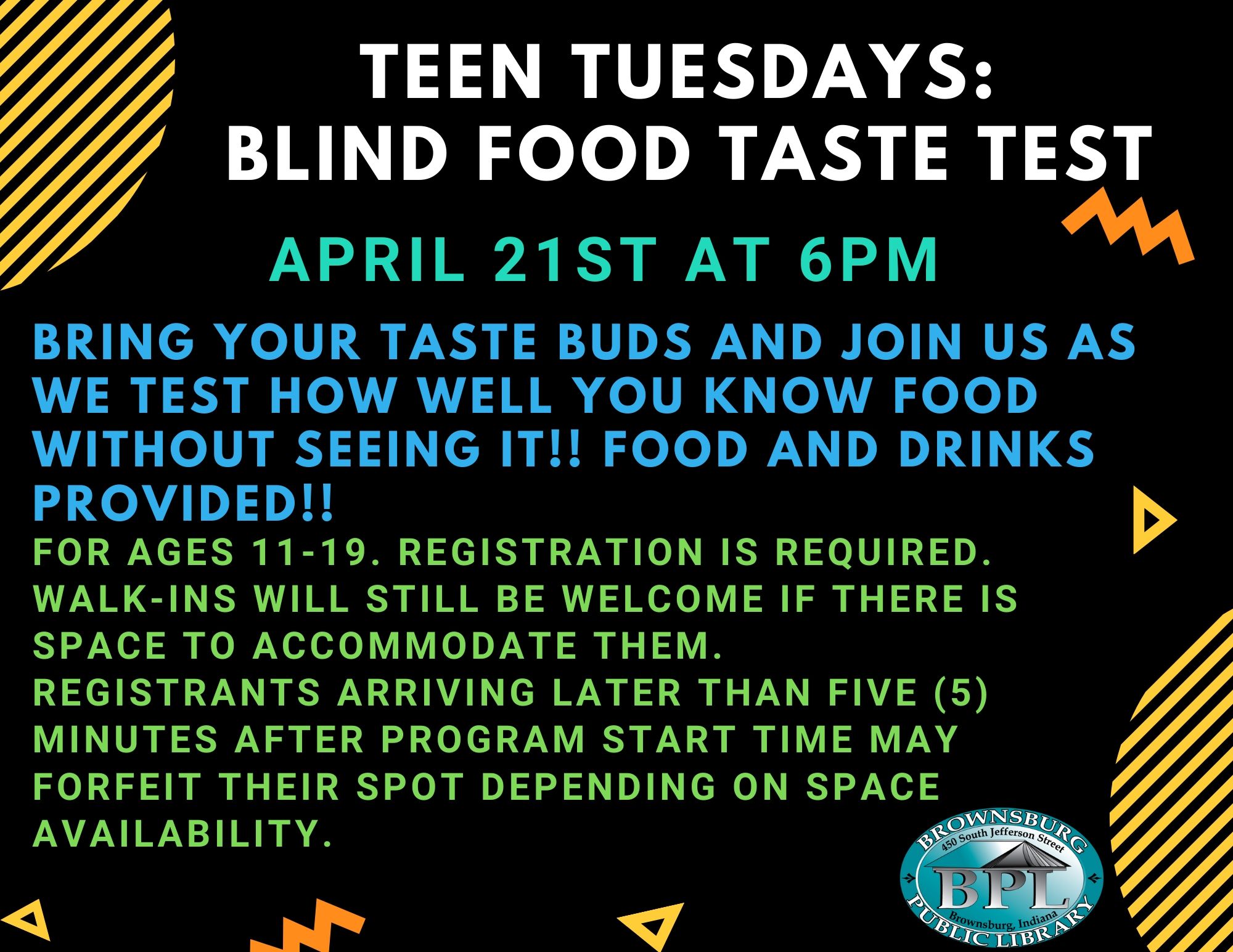Teen Tuesdays: Blind Food Taste Test April 21st at 6pm