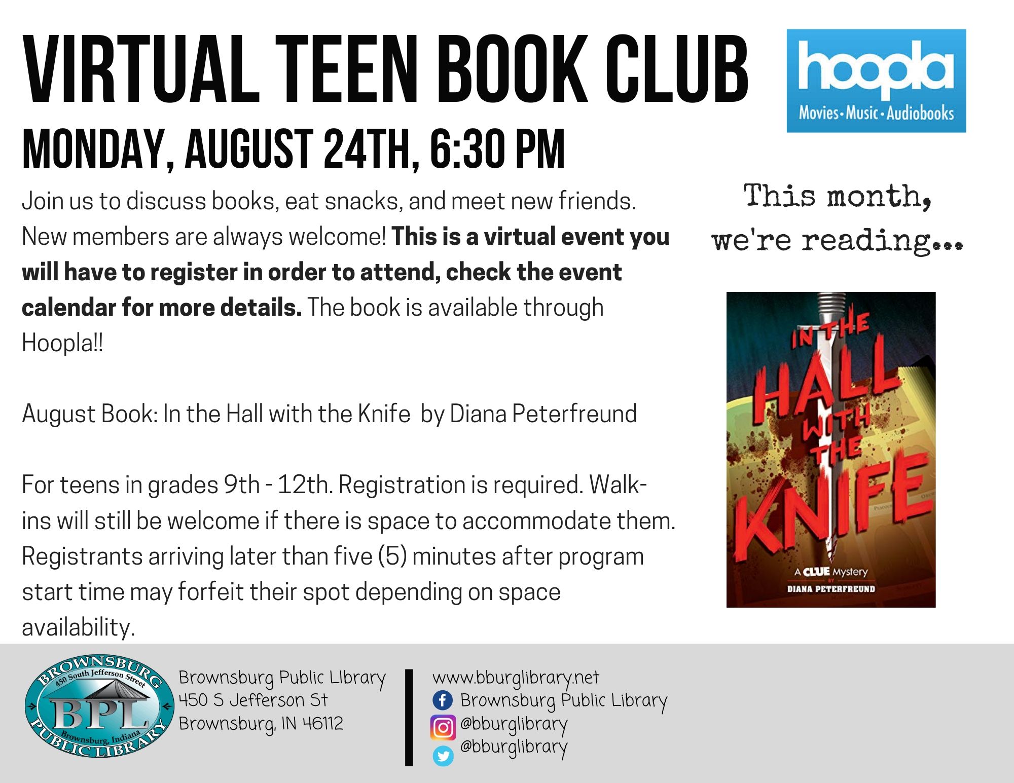 Teen Book Club August 24th at 6:30