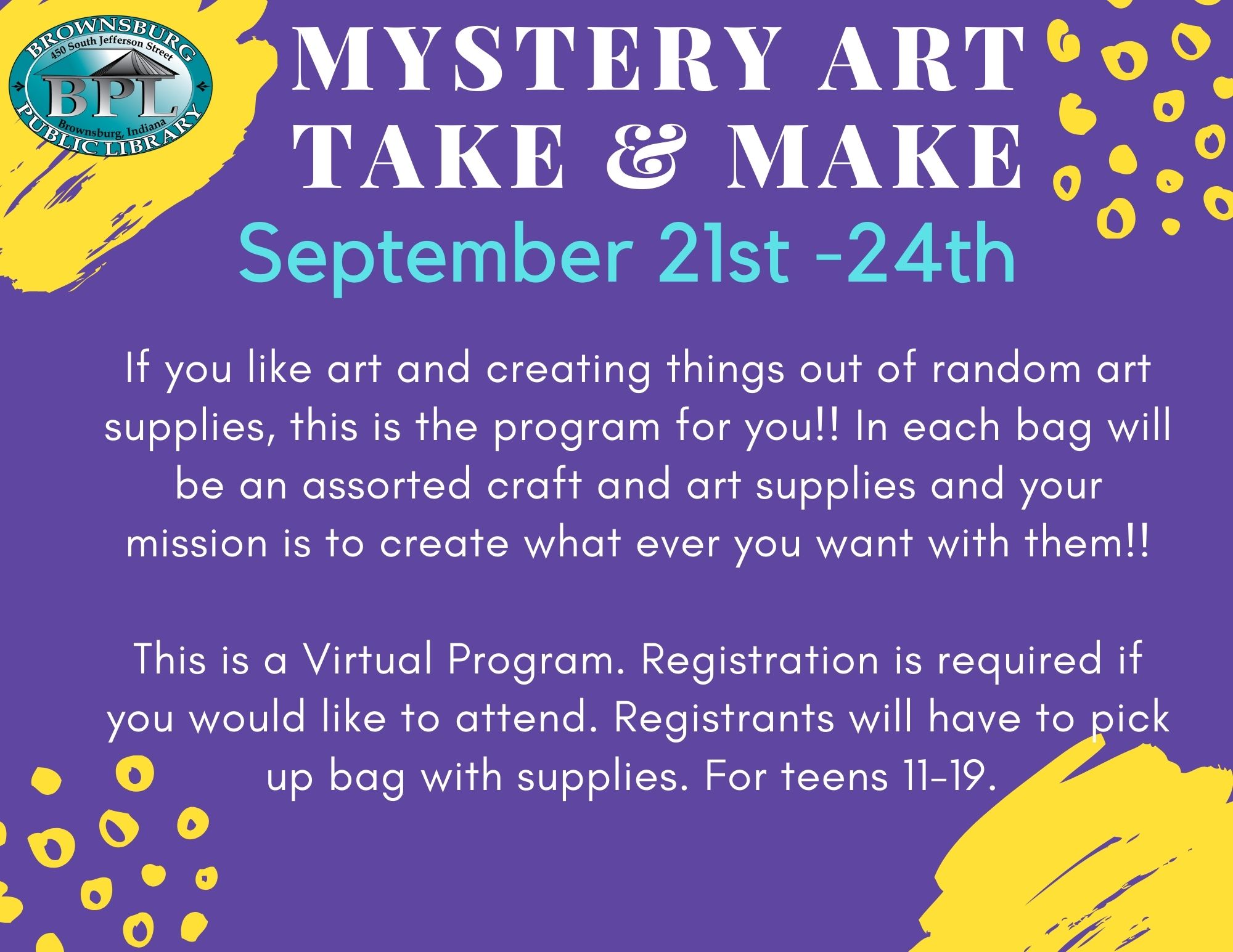 Mystery Art Take and Make September 21st-24th