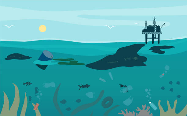 Illustrated image of oil spill affecting ocean life