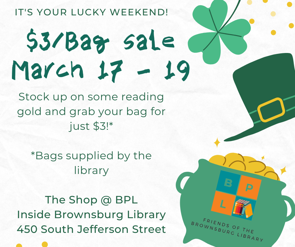 $3 Bag/Sale in Shop Used Bookstore - Inside Brownsburg Library