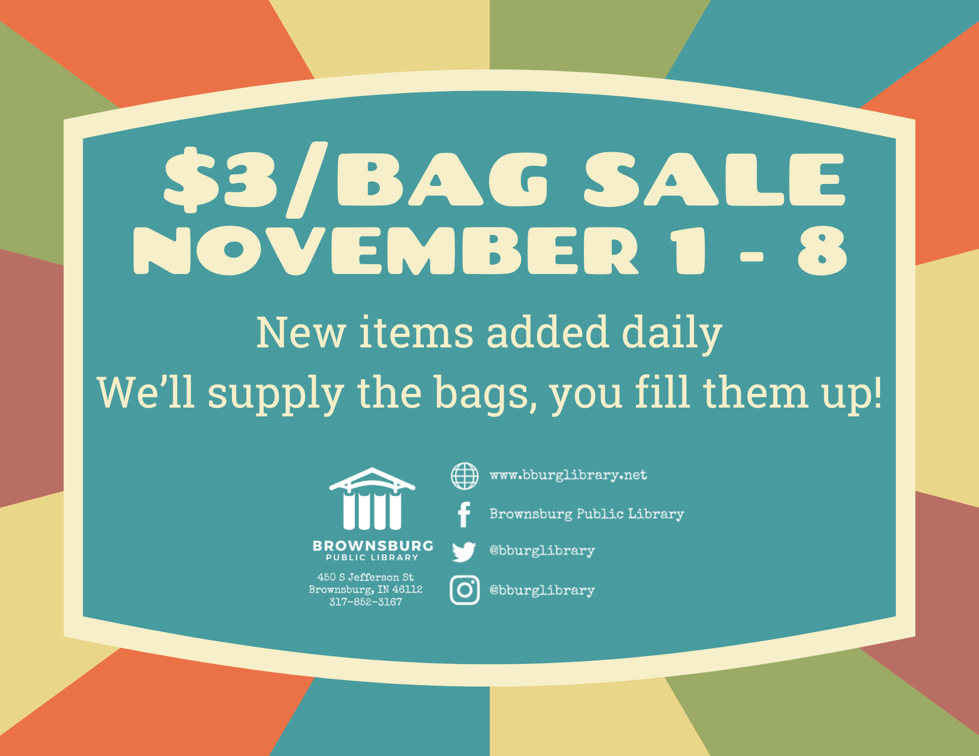 $3 Bag/Sale in Shop Used Bookstore - Inside Brownsburg Library