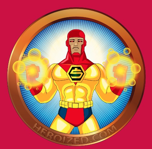 A generic superhero with glowing orbs around his hands.