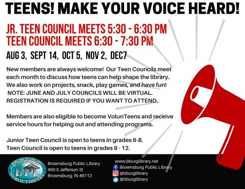 Teen Council 1st Monday of month @6:30