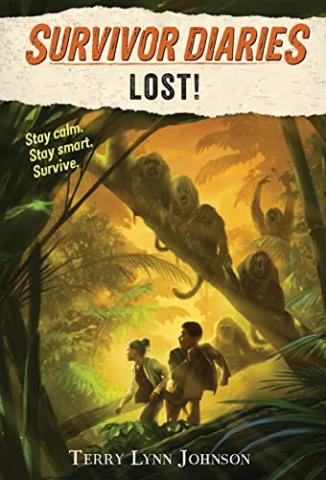 The cover of the book, "Lost!" shows two children lost in a jungle, surrounded by howler monkeys.