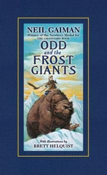 The cover of the book, "Odd and the Frost Giants" shows a boy riding a bear accompanied by a fox and an eagle.