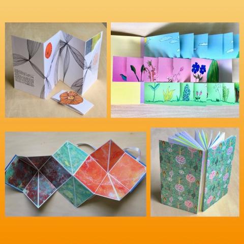 A series of four photos that show various simple booklets