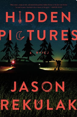 Hidden Pictures in red text against a dark background of trees