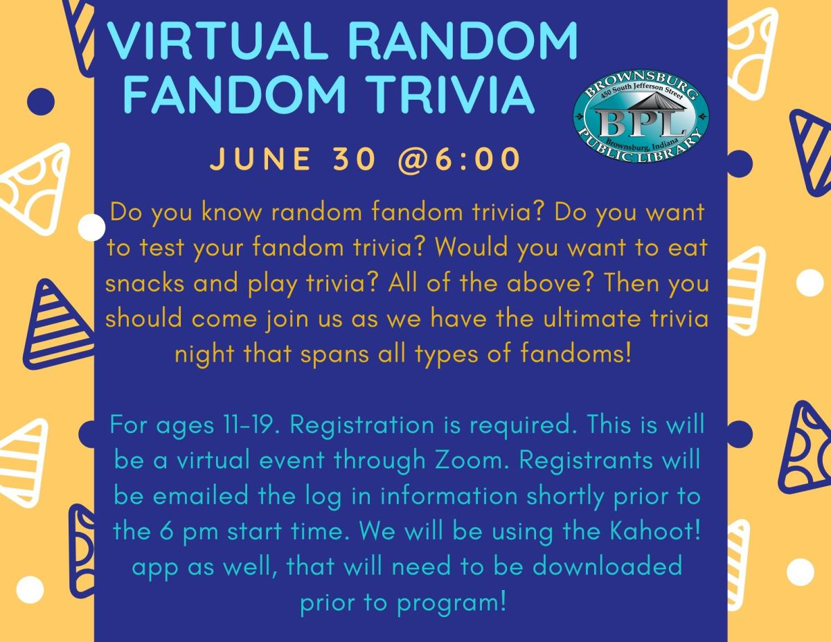 Random Fandom Trivia Night at 6 pm