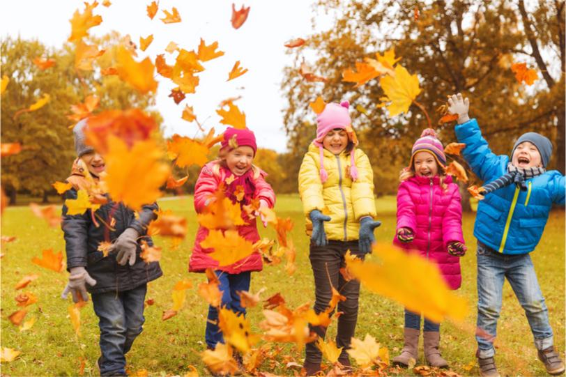 fall kids and leaves