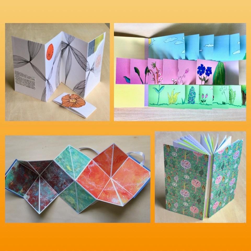 Four photos showing various booklettes