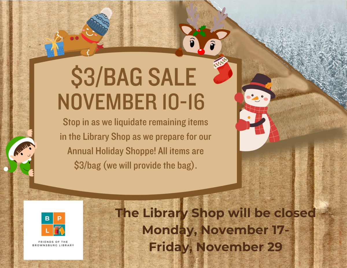 $3/Bag Sale, November 10-16, library will provide bags.