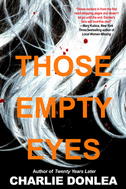 Those Empty Eyes in orange font on a background of black and white